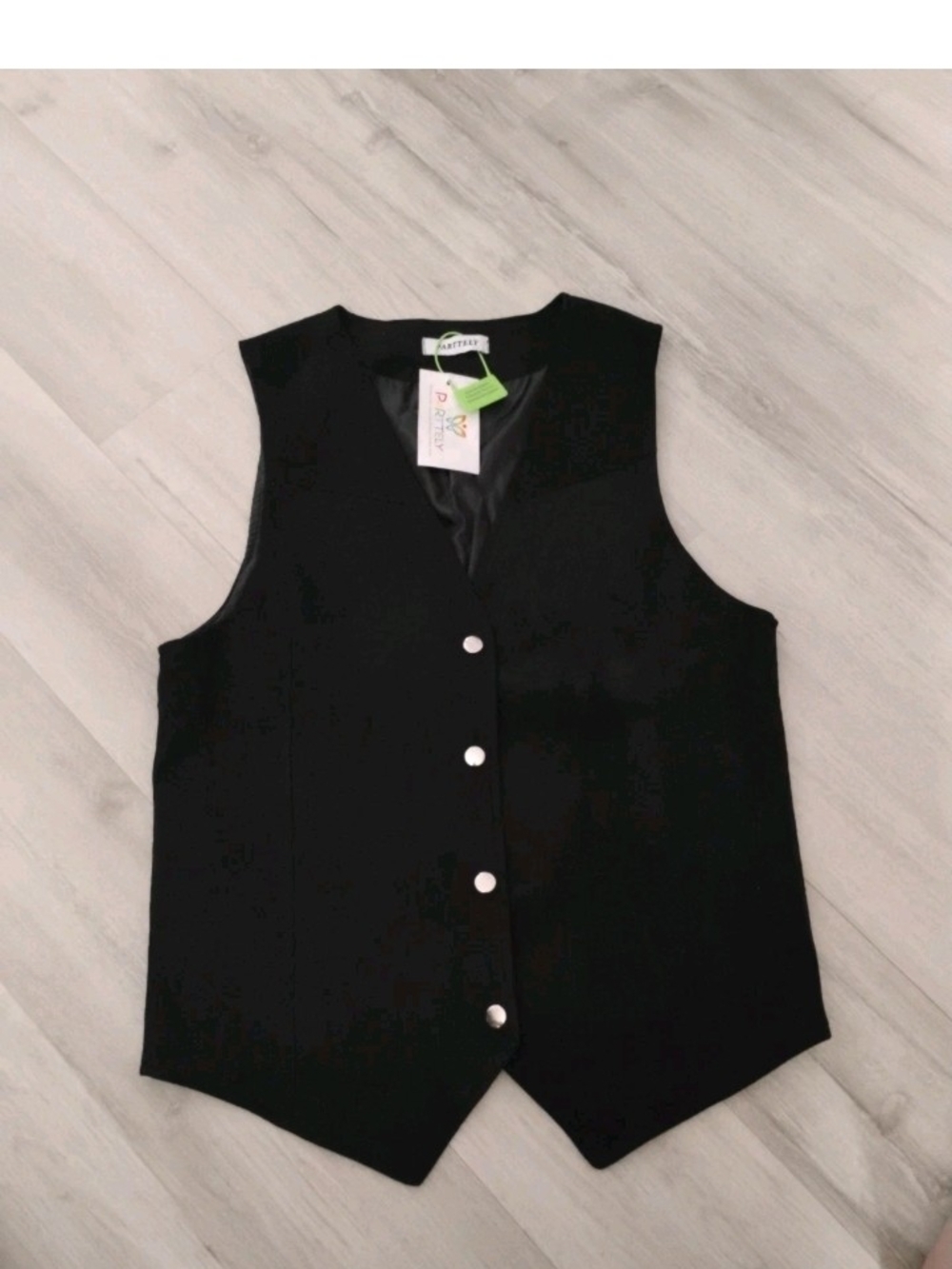 Black Vest Top with Silver Buttons - Unbranded